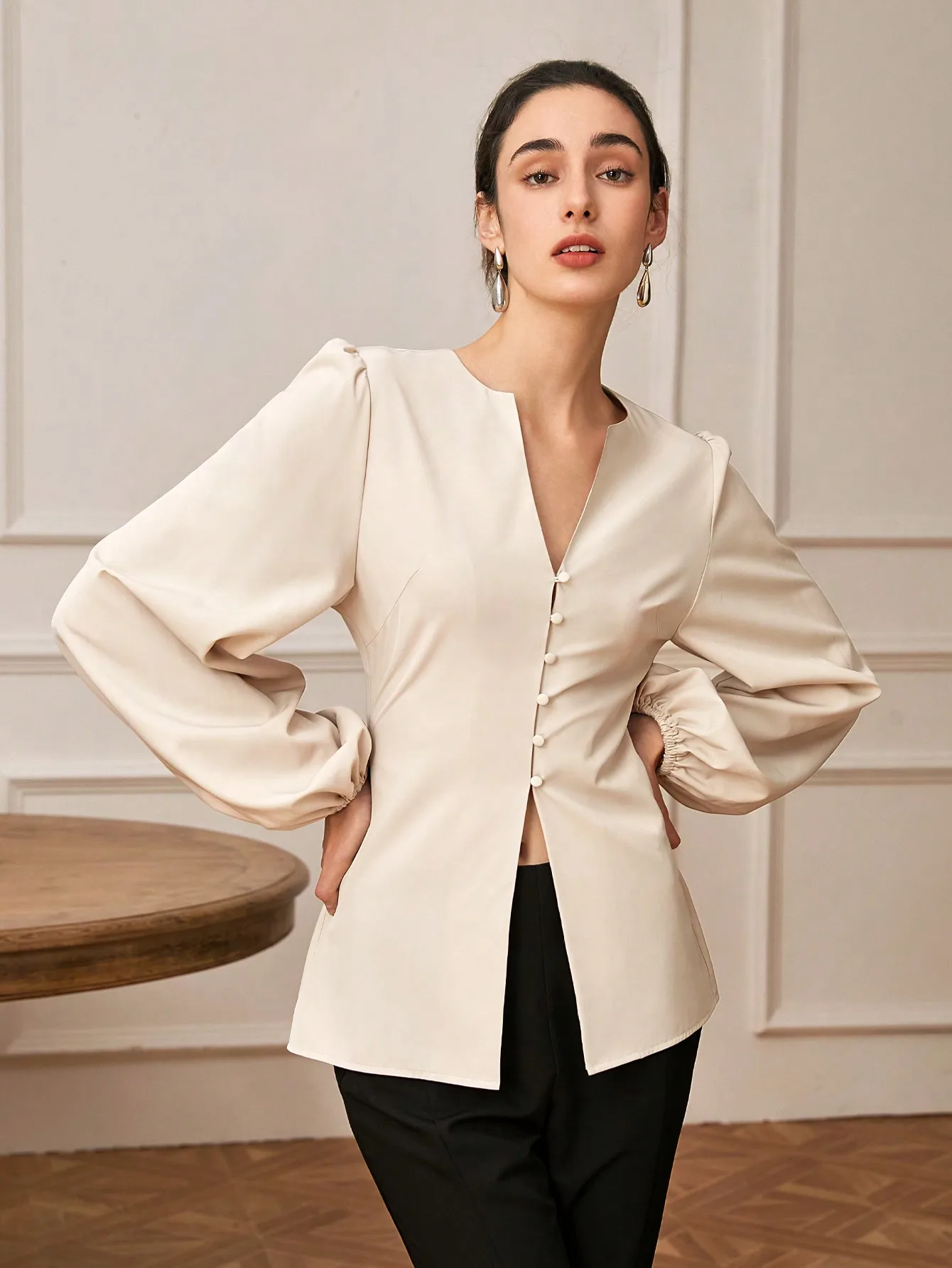 AEL осенне-зимняя женская модная повседневная элегантная блузка с v-образным