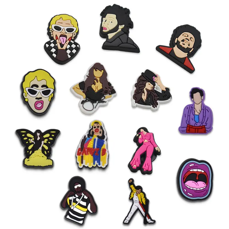 

1pcs Singer Croc Charms Shoe Charms Accessories PVC Shoes Decoration Designer for corc jibz Kids X-mas Party Gifts