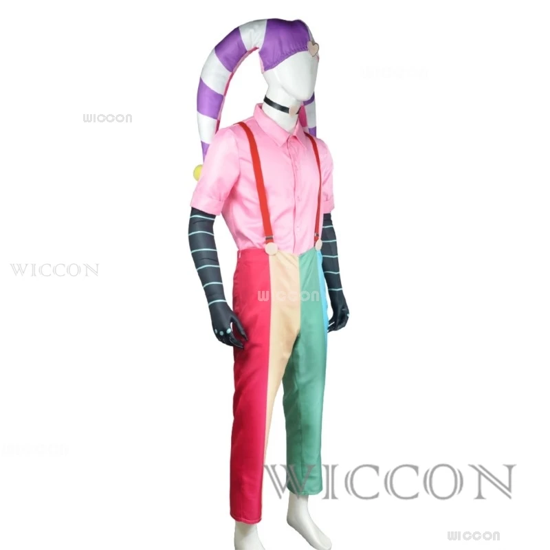 Helluva S2 Fizzarolli Косплей Костюм Шляпа Босс Радуга Подтяжки Брюки Комбинезон Хэллоуин