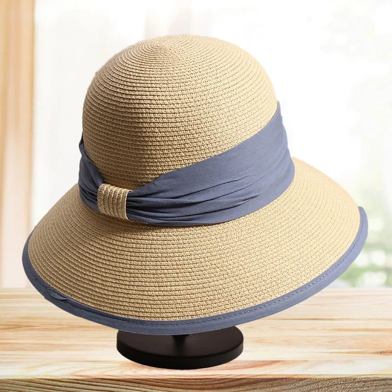 Women Beach cap Outdoor 2022 summer Solid Color Retro Distressed sun Hat Ladies Hat Popular Large Brim Sun Visor Straw hat