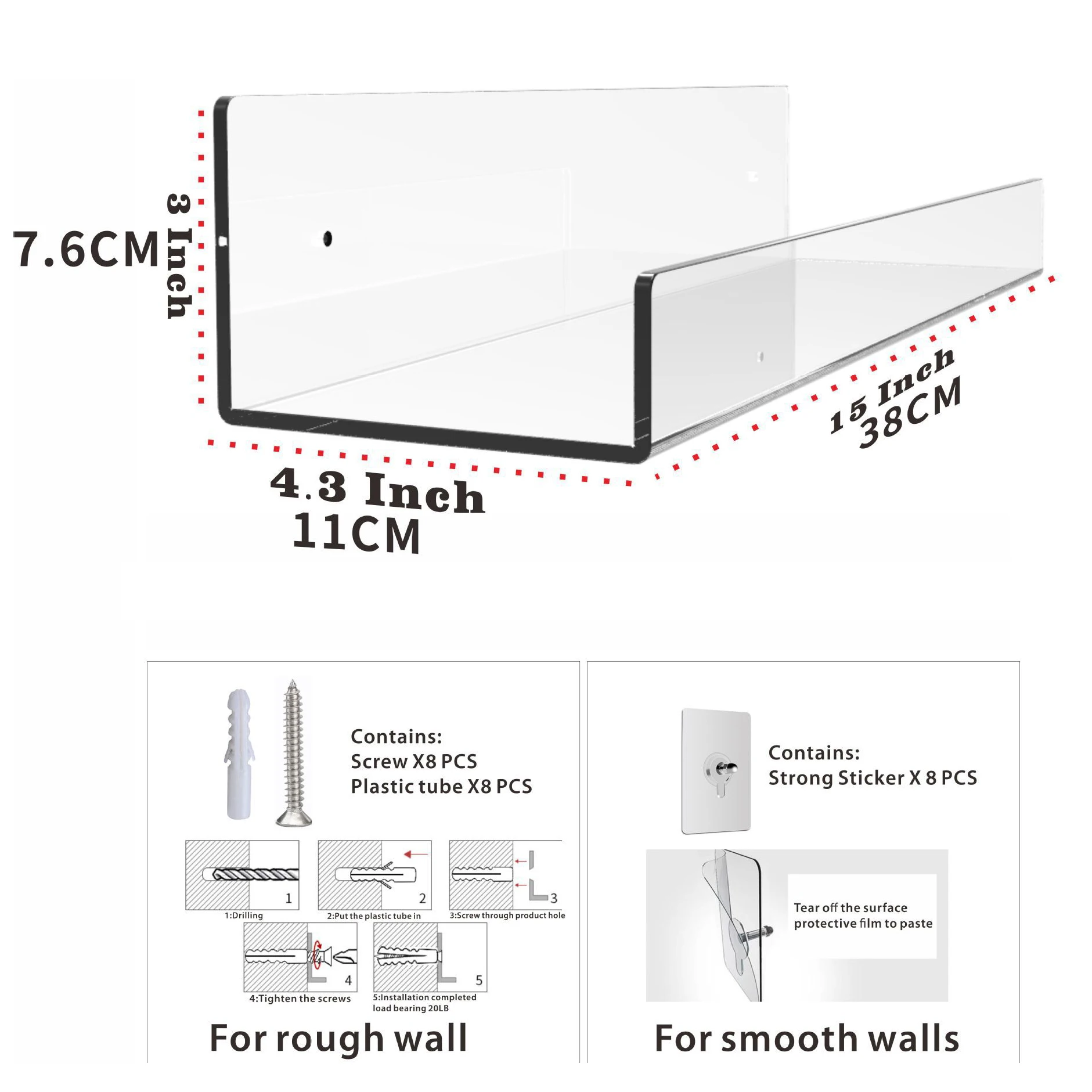 2/3pcs Acrylic Transparent Wall Hanger Free Punch Floating Shelf Kitchen Storage Rack U-Shaped Bookshelf Spice Racks |