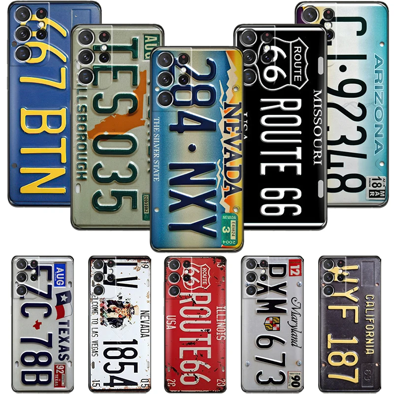 

Vintage Retro License Plate For Samsung Galaxy S20 S21 FE S22 S23 Ultra Plus 5G S10 S10E Lite Plus 5G Phone Case Shockproof