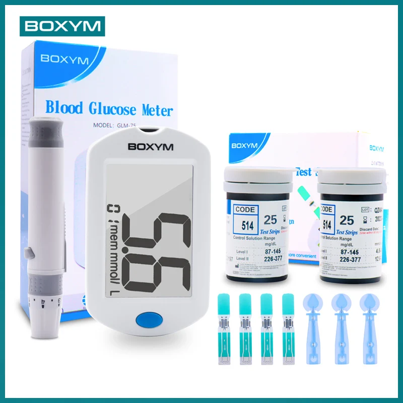

BOXYM 50pcs Test Strips Blood Glucose Meters Needles Lancets Sugar Monitor Muti-part Collect Blood Glucometer mg/dl health care