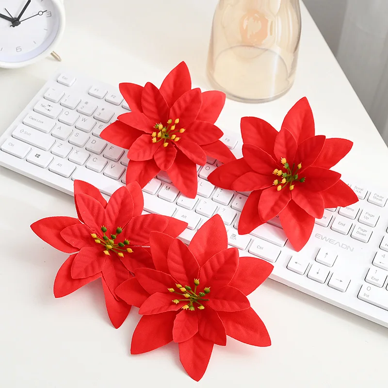 

10 pcs Christmas tree decoration Christmas flower simulation flower red gold Christmas wreath rattan Christmas office decor