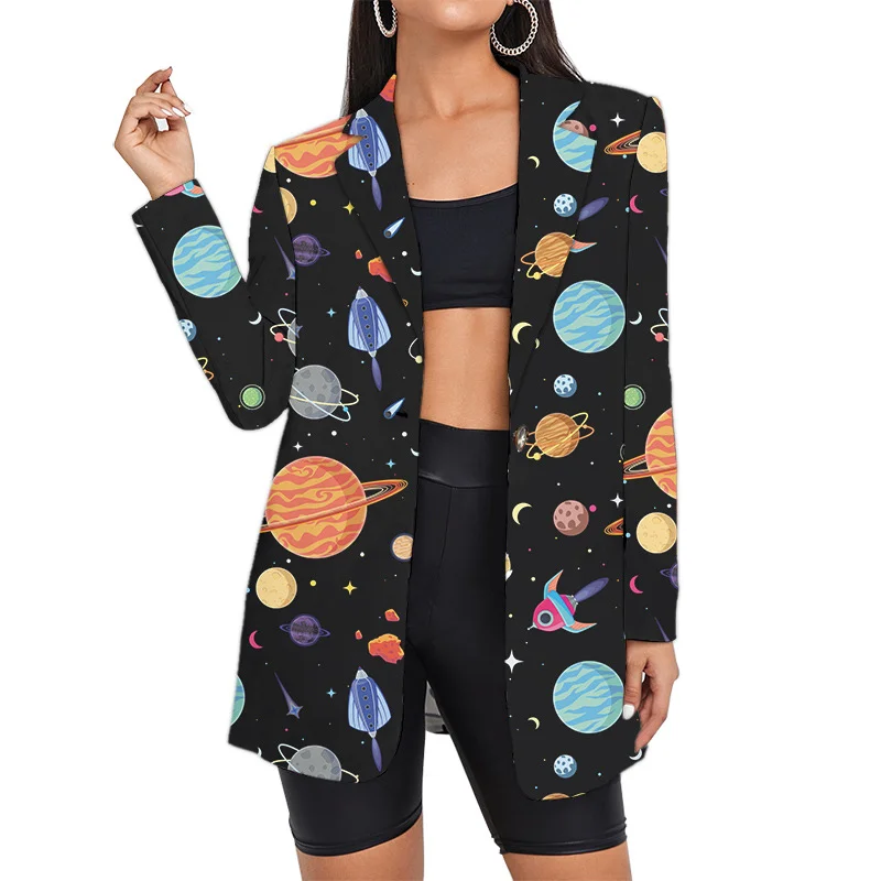 

Hip Hop Starry Sky Print Blazer Women Jackets High Street Casual New Oversized Elegant Office Lady Japanese Harajuku Coat Autumn