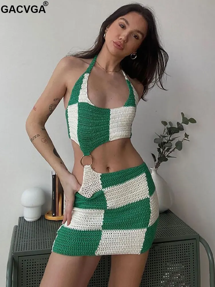 

Женское трикотажное мини-платье GACVGA с открытой спиной и металлическим кольцом