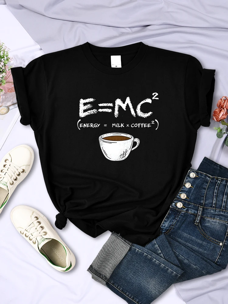 

Energy=Milk+Coffee Prints Female T-Shirts Street Creativity Funny Tops Casual Breathable Short Sleeve All-math Womens Clothing
