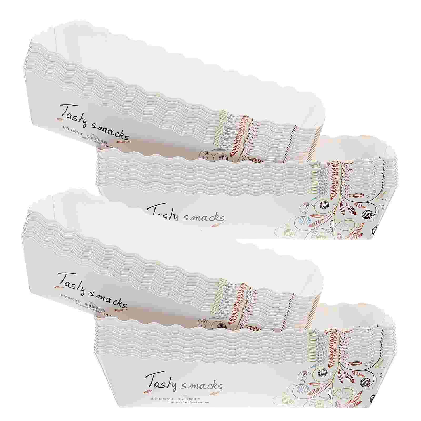 

200 Pcs Boat Shape Sushi Plate Snack Tray Fried Chicken Holder White Cardboard Paper Container