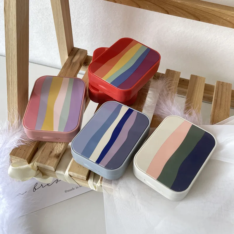 

New Smooth Summer Rainbow Series Portable Mini Contact Lens Case Companion Box Nursing Box with Mirror Lens Case