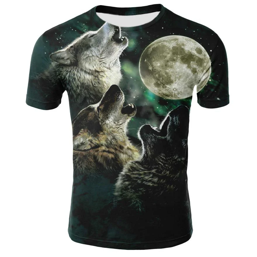 

Fashion New Summer Animal Wolf 3d Print T-shirt for Men's Short-sleeved Factory Direct Sales Casual Loose Personality Male Tops