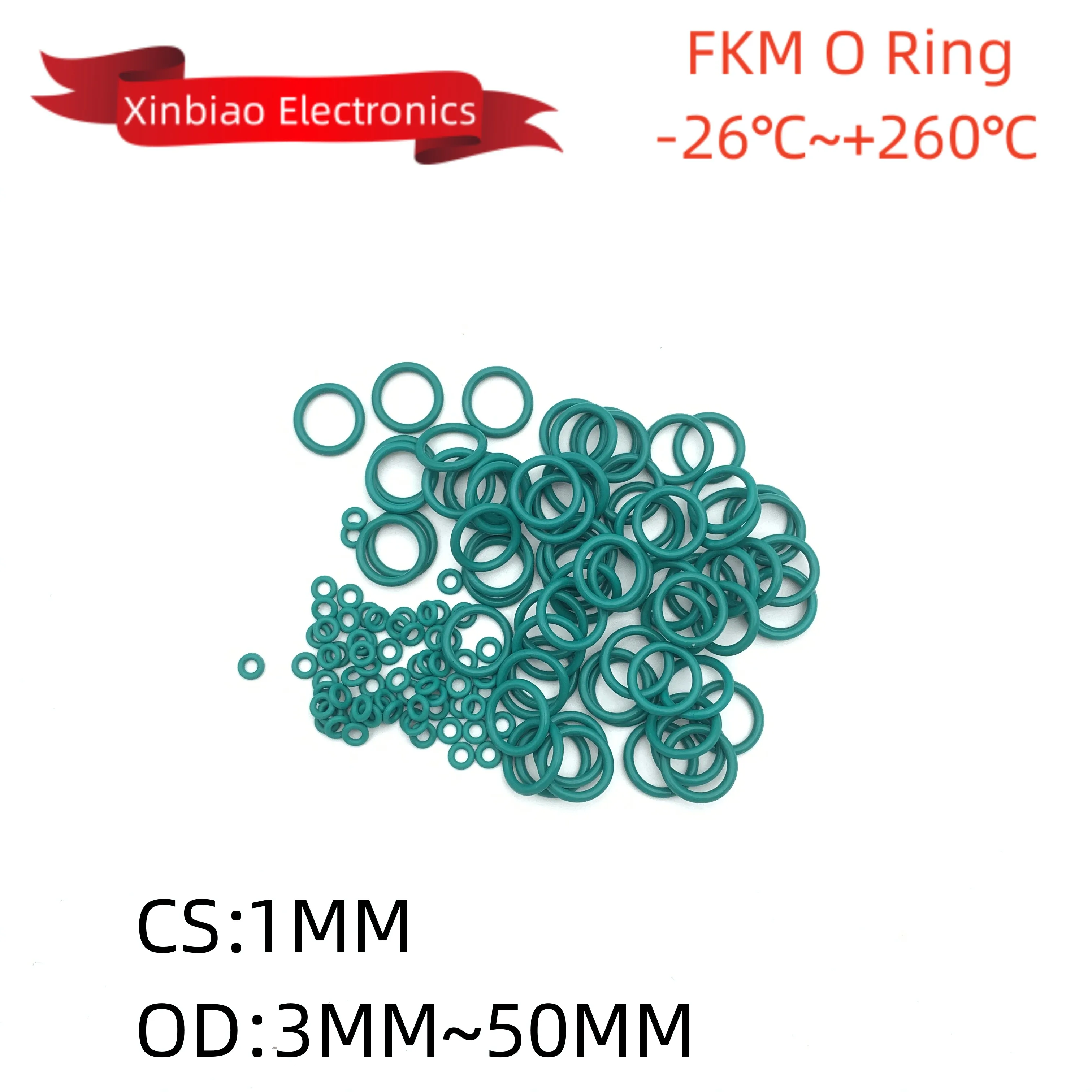 

100pcs Green FKM Fluorine Rubber O Ring CS 1mm OD 3mm ~ 50mm Sealing Gasket Insulation Oil High Temperature Resistance Green