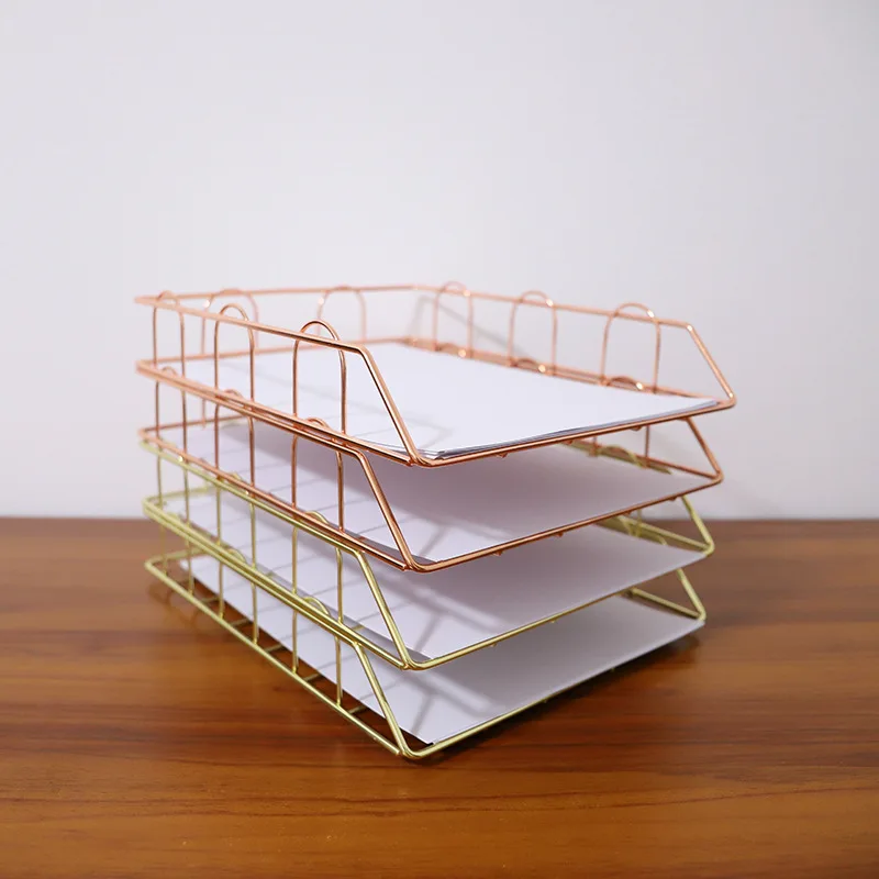 

Factory Wholesale Nordic Wrought Iron A4 File Box Magazine Finishing Rack Can Be Stacked File Finishing Storage Basket.