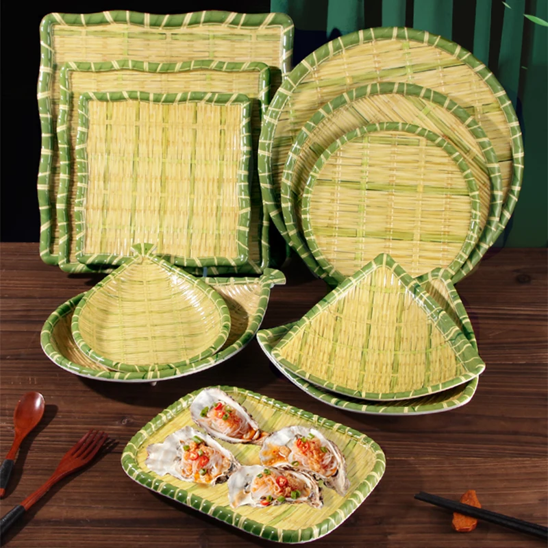 

Imitation Bamboo Tray Creative Hot Pot Dish Dustpan Sieve Snack Plate Tableware Fruit Seafood Baskets Sushi Cold Dish Plate