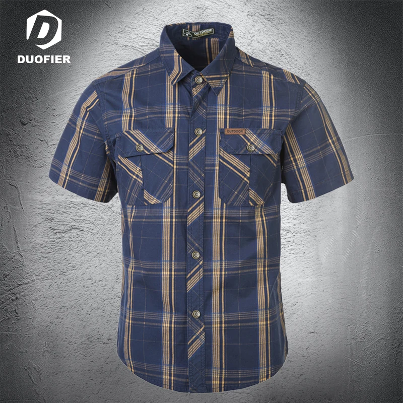 

Рубашка мужская клетчатая с короткими рукавами, Повседневная дышащая Рабочая, с несколькими карманами, хлопковая блузка-карго, размеры 5XL, лето 2023