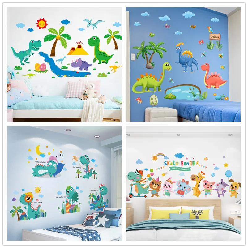 

[shijuekongjian] Cartoon Dinosaurs Wall Stickers DIY Animals Mural Decals for Kids Room Baby Bedroom Nursery Home Decoration