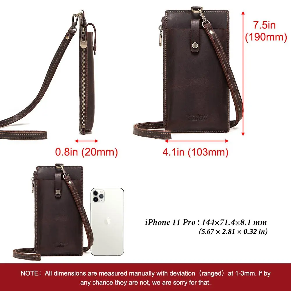 European And American Style Leather Mobile Phone Bag Crazy Horse Leather Zipper Buckle Casual Unisex Bag Leather Coin Purse
