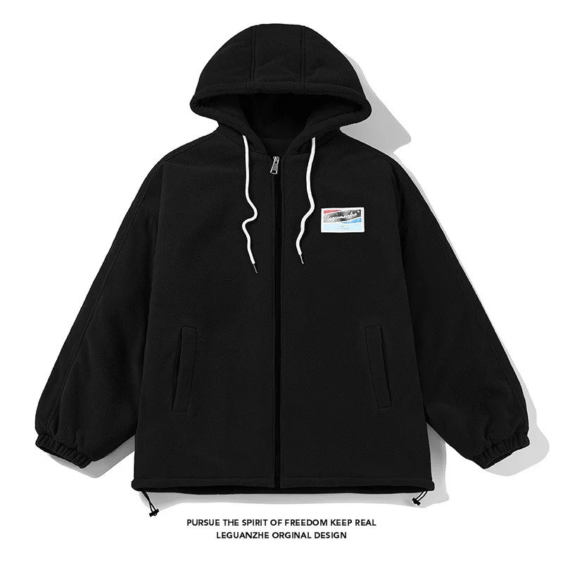 

Winter Cotton Padded 2023 Fashion Fleece Keep Warm Hooded Loose Casual Coat Windproof Black Jacket For Men