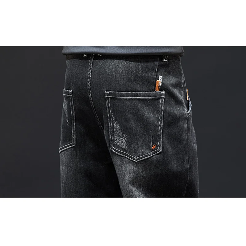 Men Clothing Autumn and Winter New Straight Loose Cylinder Jeans Vintage Elastic Force Comfortable Black Harun Trousers Women