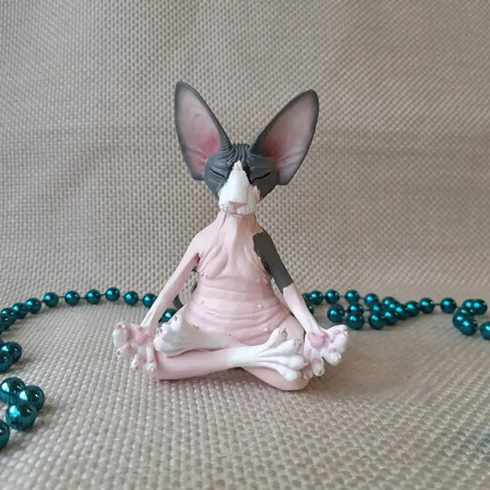 

Sphynx Meditation Cat Figurine Statue Yoga Animal Cat Meditate Art Sculpture Micro Garden Decoration Home Office Ornament 2022