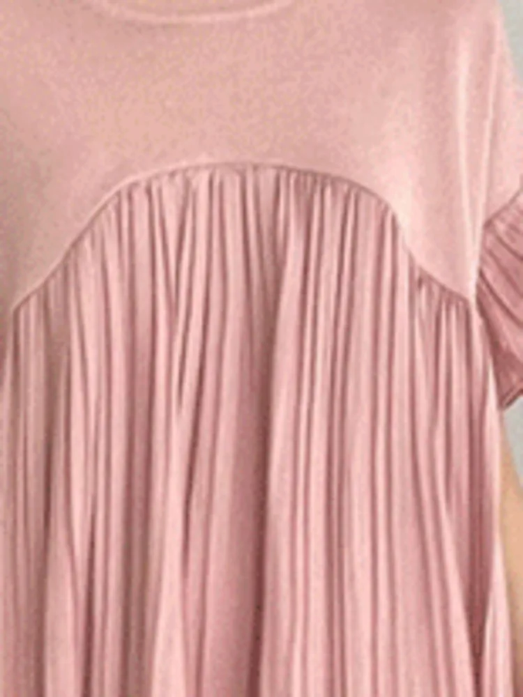 Женское длинное свободное платье с круглым вырезом плиссированное составного