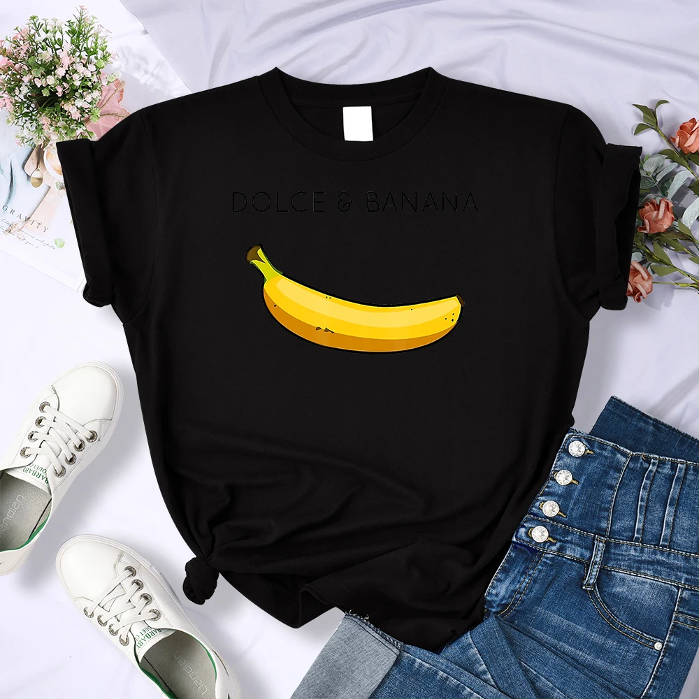 

Dolce Banana Anime Printed T Shirts Womens Creativity Breathable Tshirts Fashion O-Neck Shirts Cartoons Brand Female Tops