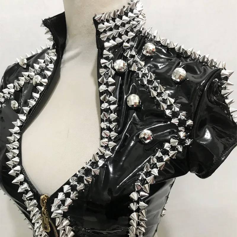 Красный Серебристый Кожаный Топы Шорты Ночной Клуб Наряд Бар Женщины DJ Певица