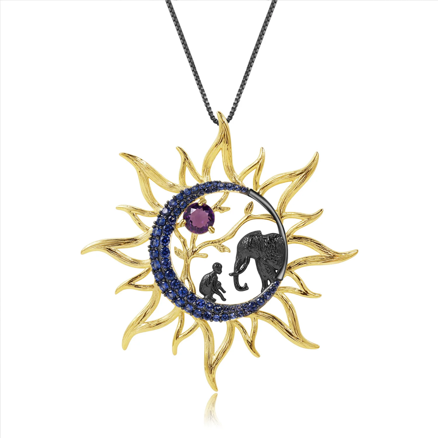 

23 Colored Jewelry New High-level Feeling Human And Elephant Exaggerated Elements 925 Silver Natural Necklace Pendant For Women