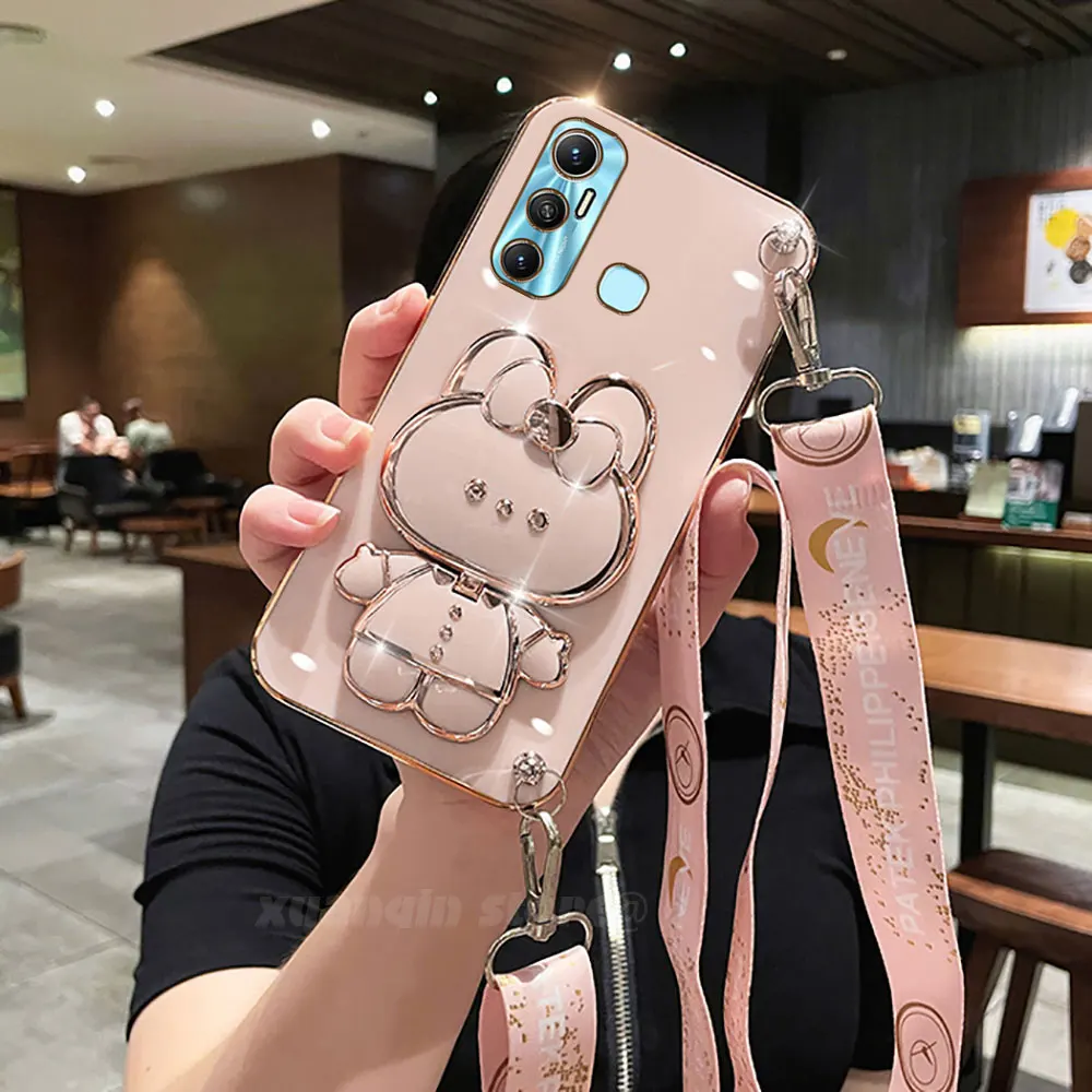 Чехол для телефона Infinix Hot 11 2021 X662 X662B с покрытием в виде кролика складная