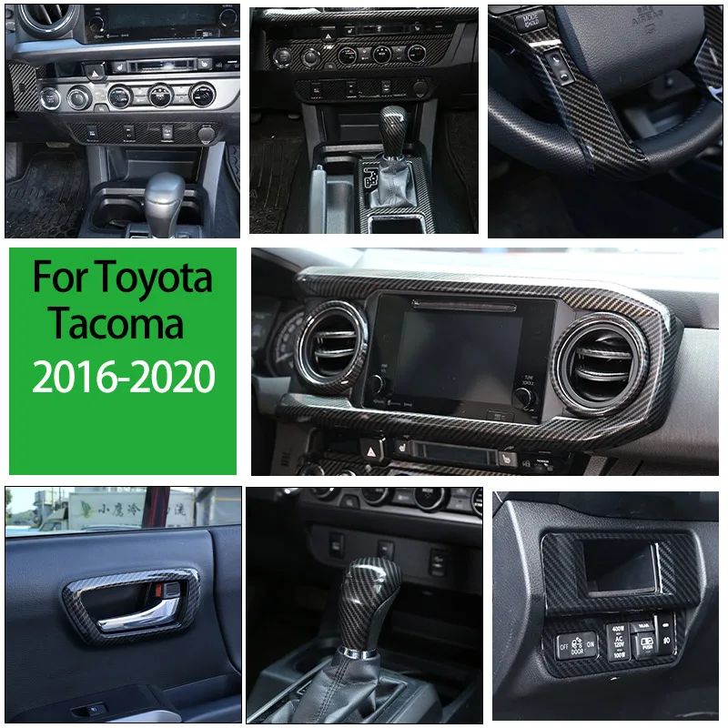 

For Toyota Tacoma 16-20 ABS Carbon Fiber Central Control Instrument Panel Steering Wheel Door Handle Car Interior Accessories f