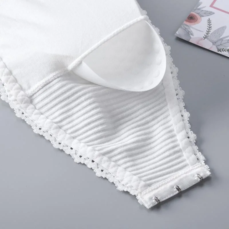 Vertical Striped Strapless Bra Cotton Women Invisible Chest Fashion Sexy Tube Top Inside Dress Lace Side Female Lingerie