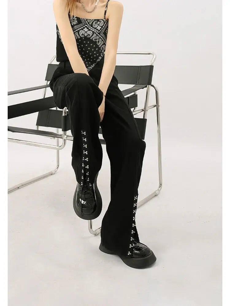 Женские джинсы с разрезом черные повседневные брюки большого размера высокой