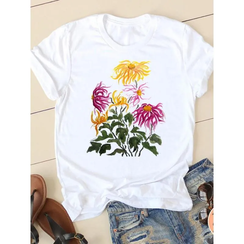 

Women Tee Clothing Summer Fashion Female Short Sleeve T-shirts Casual Floral Lovely Cute Regular T Shirt Clothes KS2070