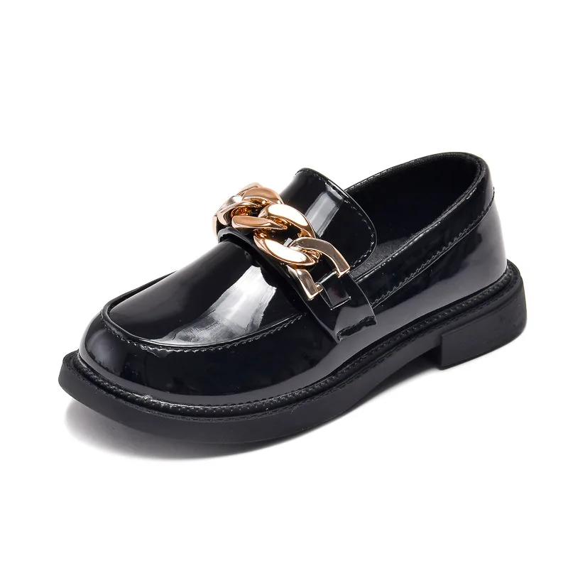 

Girls Casual Leather shoes Kids Flats Loafers for Kids Kindergarten School Children Metal Chains Soes