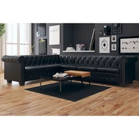 chesterfield 6 seat corner sofa black artificial leather
