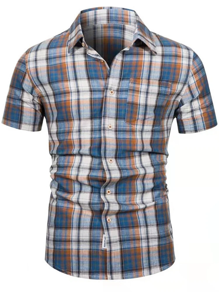 

Retro Men Plaid Printed Summer Shirts 2022 New Spring Turn-down Collar Buttoned Shirts All-match Short Sleeve Tops Streetwear
