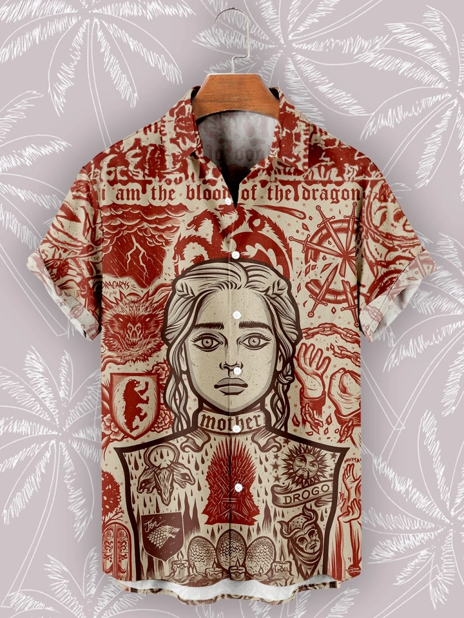 

Hawaiian Oversized Men's Casual Shirt Lady In Gold Portrait Shirt Vacation Loose Funny Pattern Short-Sleeve Streetwear Clothing