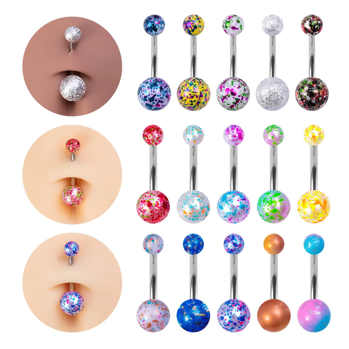 

5PCS 14G Spot Acrylic Belly Button Rings Navel Piercing for Women Girls Stainless Steel Navel Rings Body Piercing Jewelry Gifts