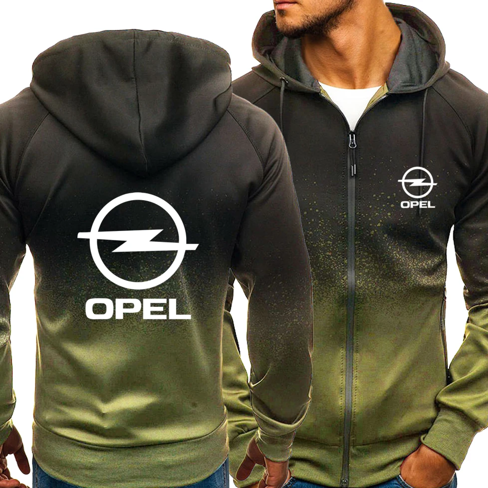 

Nieuwe Lente Herfst Mannen Opel Logo Hoodies Casual Hiphop Harajuku Gradiënt Kleur Fleece Hoody Rits Jas