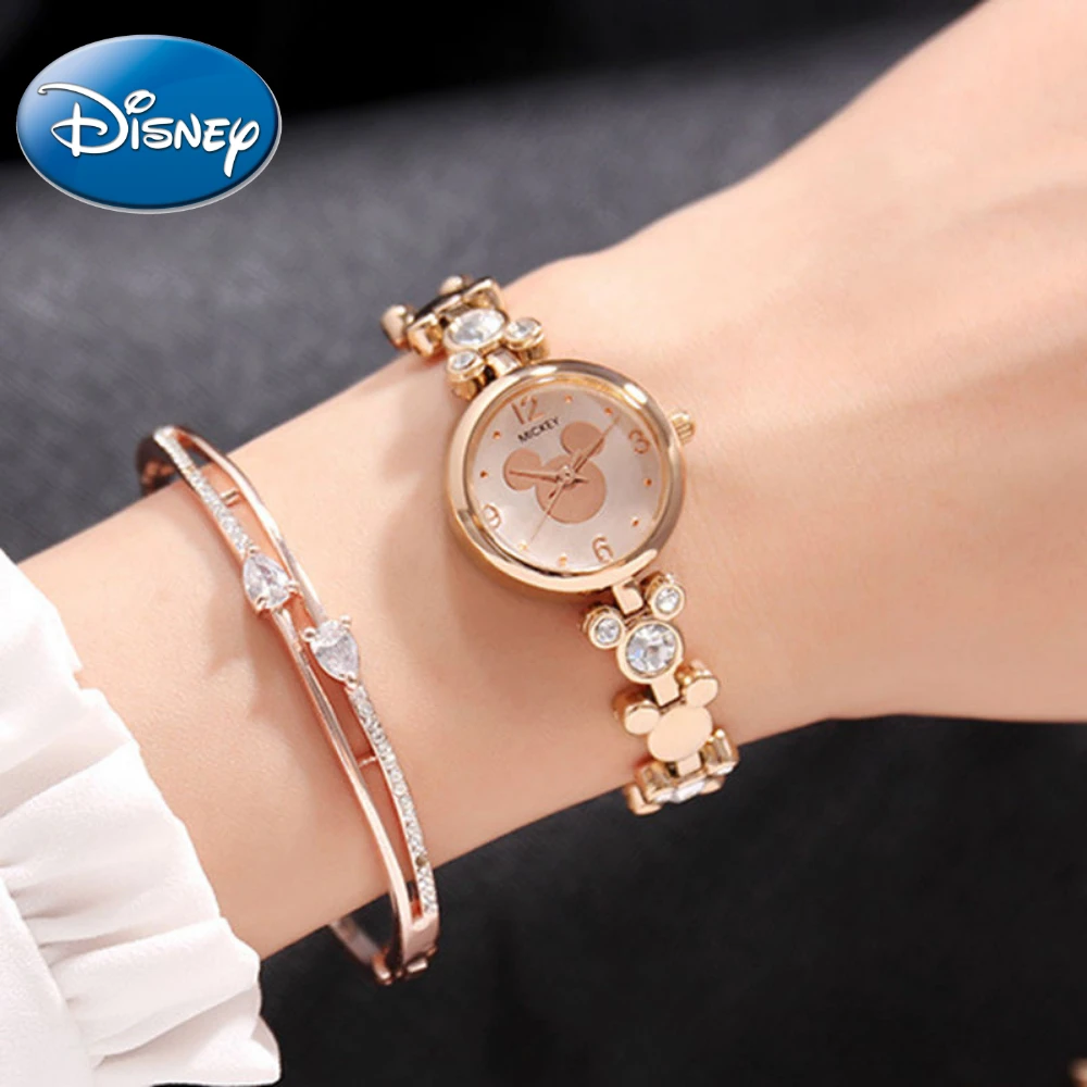 Disney Ladies Women's Watch Genuine Mickey Avatar Shaped Chain Diamond Girl Clock Student With Box Relogio Feminino