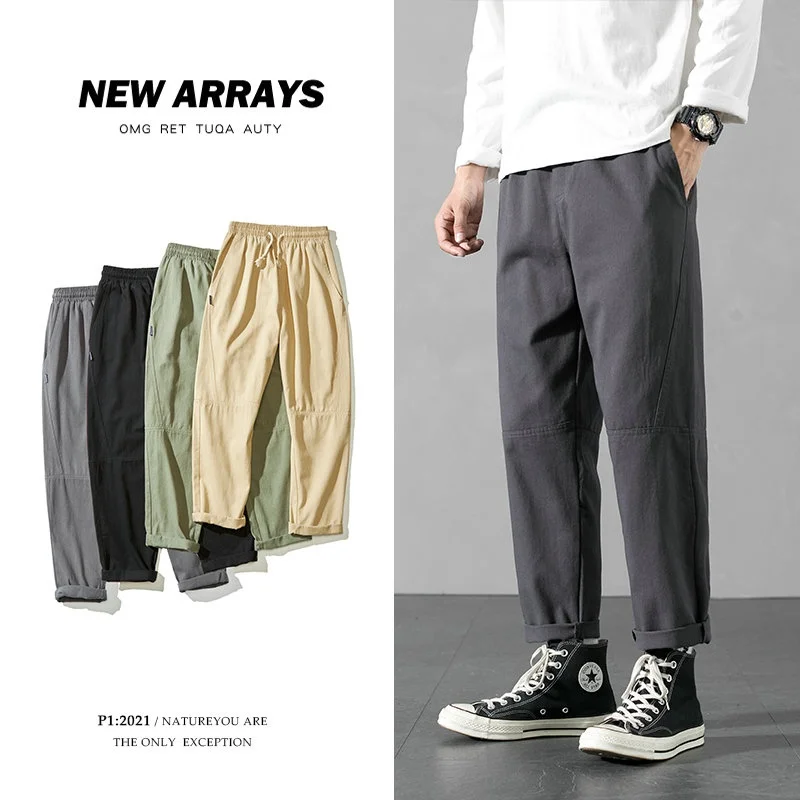 

Мужские комбинезоны, модные брендовые весенние брюки с укороченными штанинами, свободные прямые спортивные брюки, универсальные повседнев...