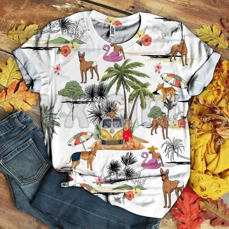 Комочко спаниель-Гавайский пляж ретро 3D футболки с принтом по всей площади