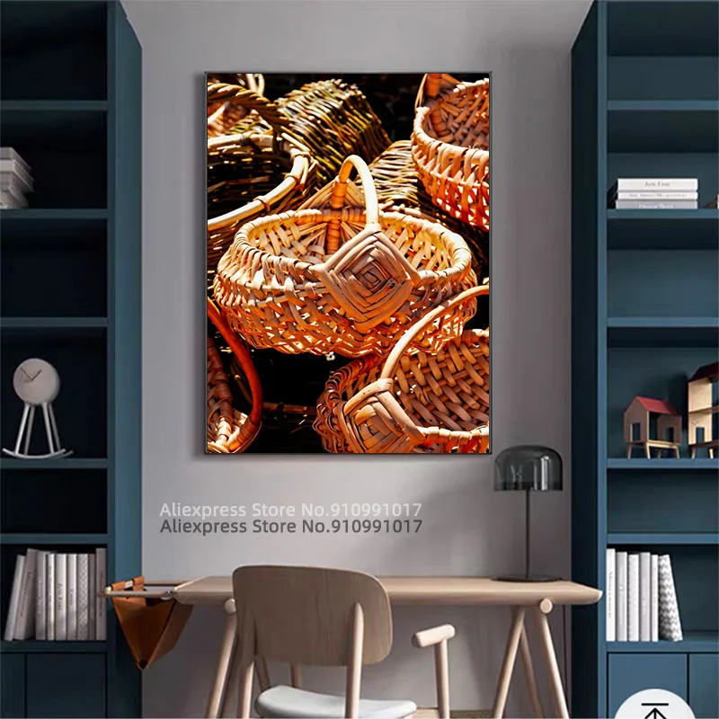Ворс плетеных корзин холст картина стены HD принты Декор |