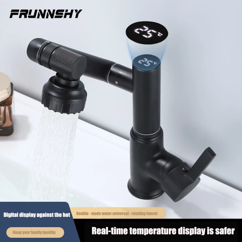 

Смеситель для раковины с цифровым дисплеем, смесители для раковины с поворотным носиком, два режима, для горячей и холодной воды, смеситель для раковины в ванную комнату, устанавливаемый на раковину FR625