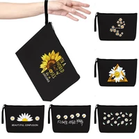 travel organizer women portable toiletries organizer daisy printcosmetic bag make up wristlet storage handbag school pencil case