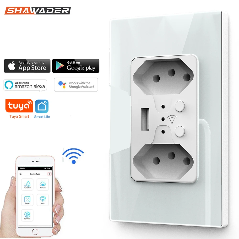 

WiFi Smart Brazilian Wall Socket USB Electric Brazil Plug Switzerland Outlets Plastic/Glass Panel Remote Tuya Alexa Google Home