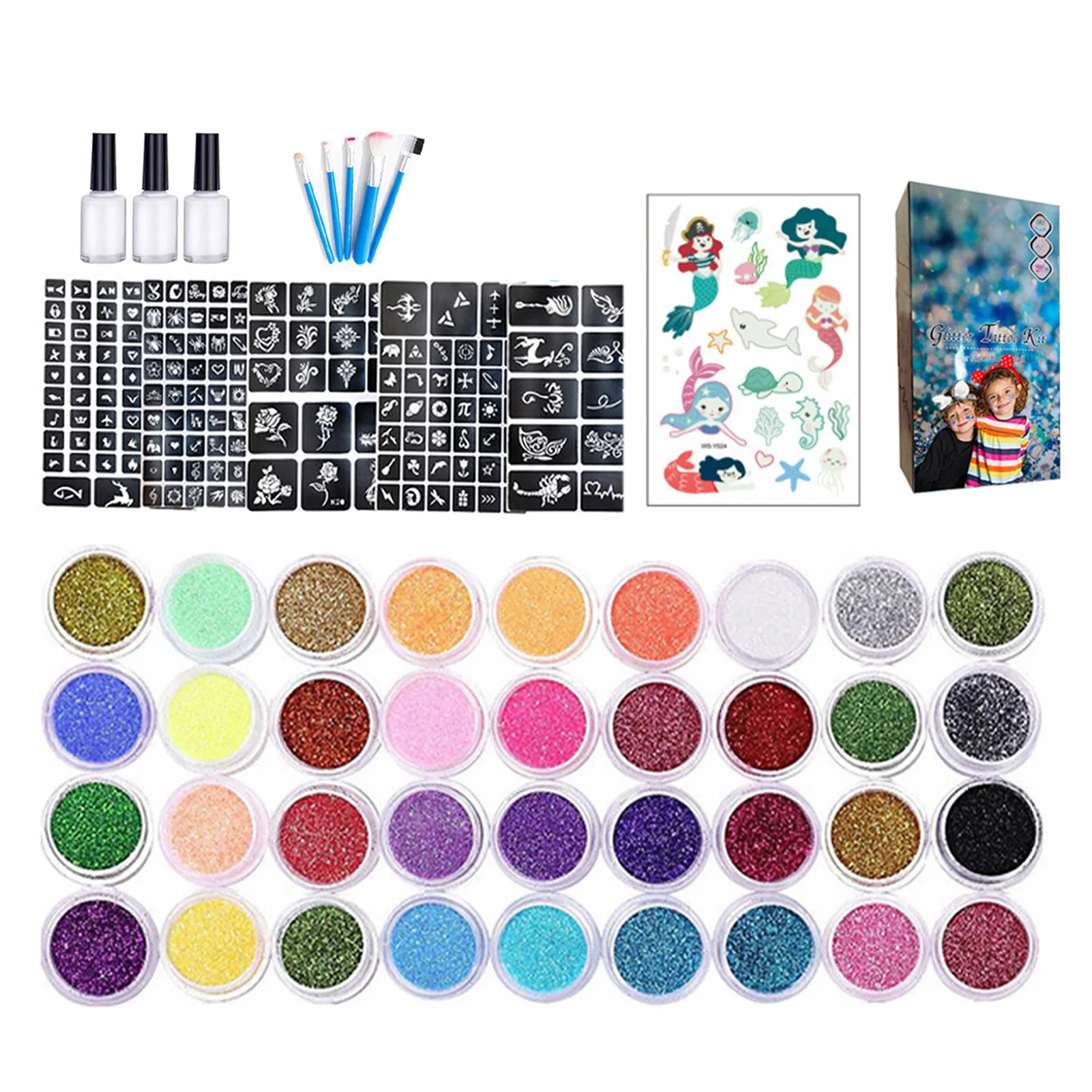 

Glitter Tattoo Kit Glitter Tattoos Kit Tattoo Kit For Kids Glitter Temporary Tattoos Kit For Girls 36 Glitter Colors 5 Pieces Of