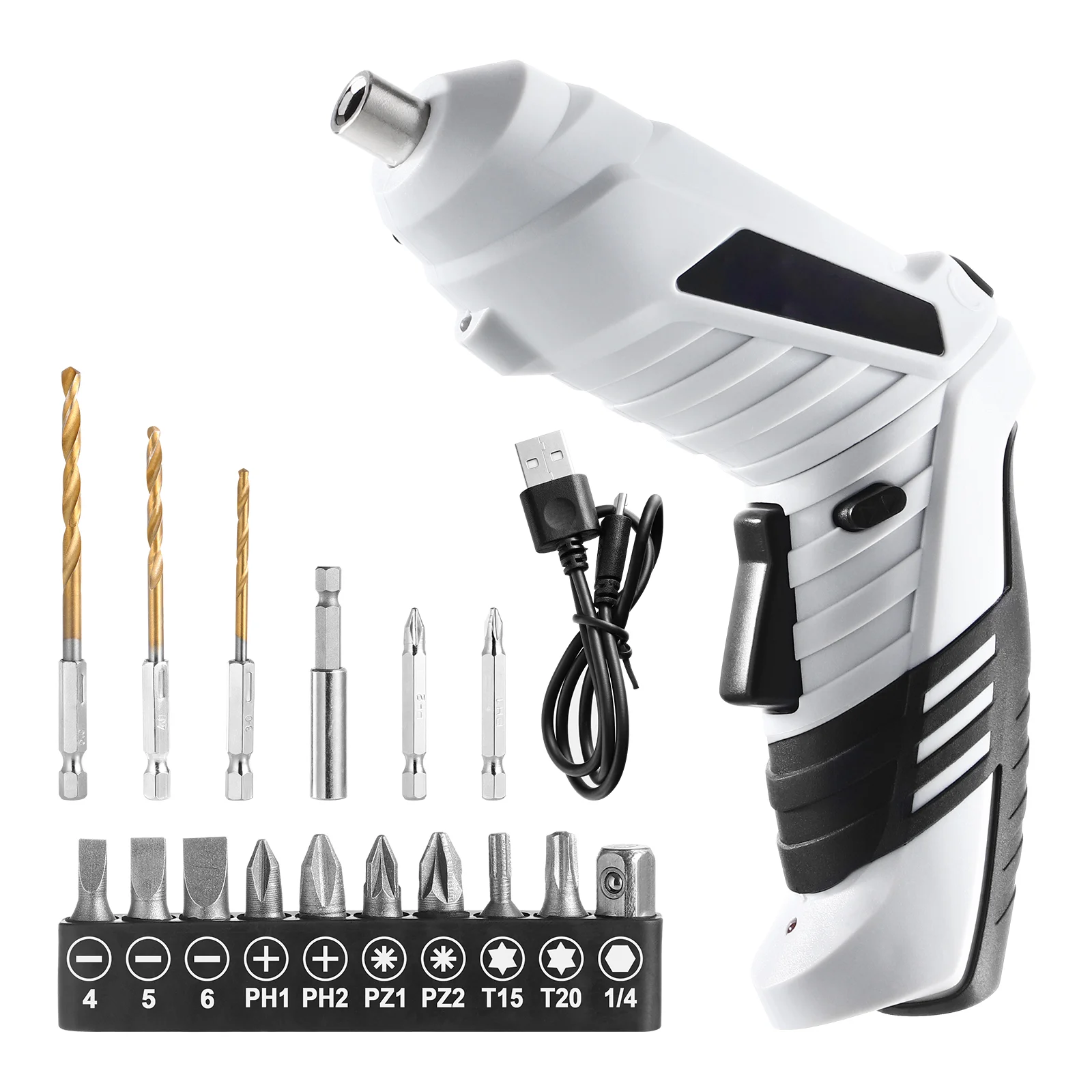 

VILLCASE 1 Set/10pcs Household Screwdriver Lithium Rechargeable Electric Screwdriver Drill Bits for Office Home (Black White)