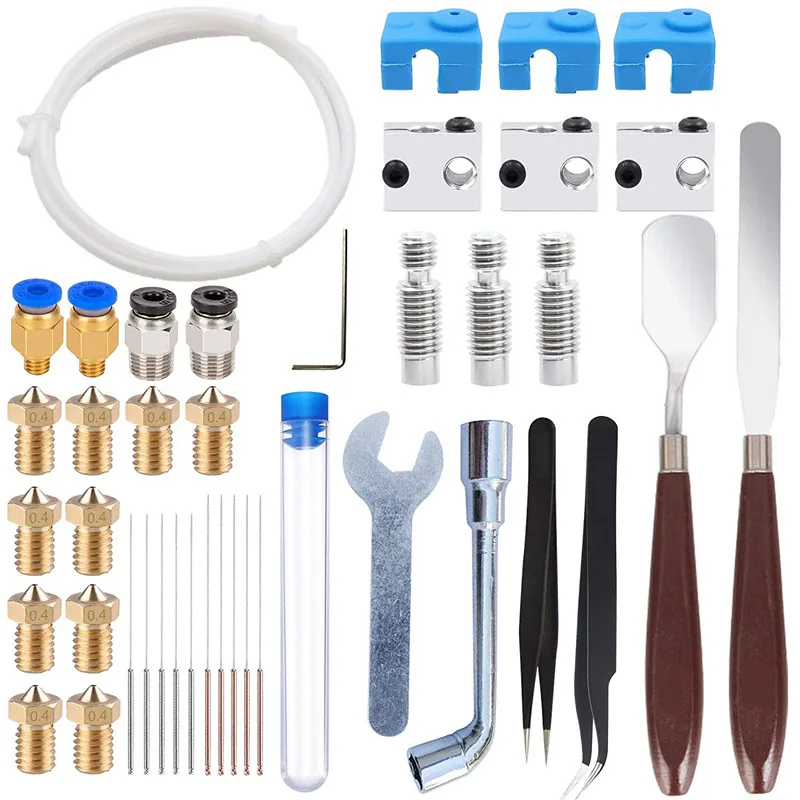 

41 Pieces Of 3D Printer Accessory Kit MK8 MK10 Set Heat Block Nozzle Throat Silicone Sleeve Cleaning Tool Set