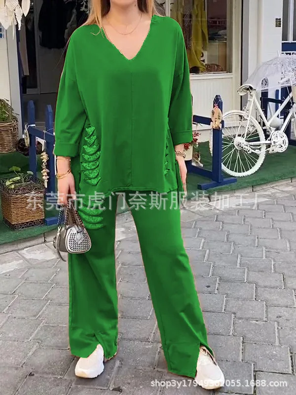 Однотонный повседневный хлопково-льняной костюм для женщин свободный топ с