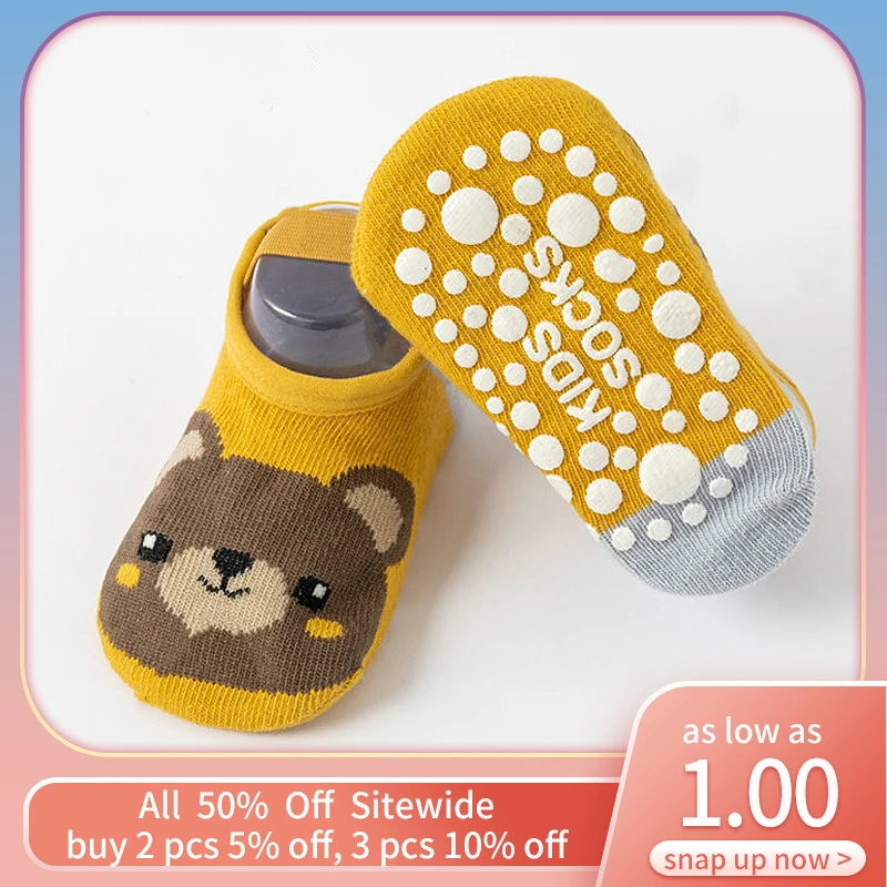 

Cartoon Baby Short Socks Toddler Anti-slip Floor Sock Animal Print Infant Rubber Bottom Socks Soft Cotton Newborn Sokken Sox